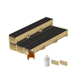 Set 4 rigole ACO Self Euroline din beton cu polimeri, grătar din PP negru, antiderapant, A15, L=4cm, lxh=11.8x10cm si accesorii