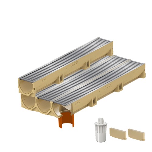 Set 4 rigole ACO Self Euroline din beton cu polimeri, grătar standard din otel zincat, A15, L=4m, lxh=11.8x10cm si accesorii