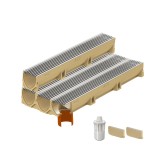 Set 4 rigole ACO Self Euroline din beton cu polimeri, grătar profil triunghiular inox, A15, L=4cm, lxh=11.8x10cm si accesorii