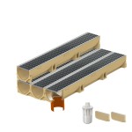 Set 4 rigole ACO Self Euroline din beton cu polimeri, grătar retea din otel zincat, A15, L=4cm, lxh=11.8x10cm si accesorii