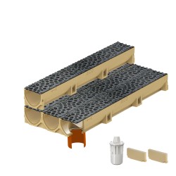 Set 4 rigole ACO Self Euroline din beton cu polimeri, grătar din fontă model Voronoi Diamant, B125, L=4m, lxh=11.8x10cm si accesorii