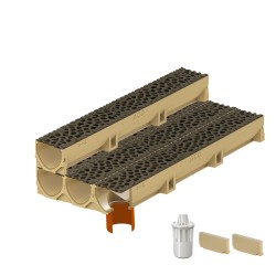 Set 4 rigole ACO Self Euroline din beton cu polimeri, grătar din fontă model Voronoi Quartz Fume, B125, L=4m, lxh=11.8x10cm si accesorii