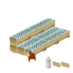 Set 4 rigole ACO Self Euroline din beton cu polimeri, grătar din fontă model Voronoi Perle, B125, L=4m, lxh=11.8x10cm si accesorii