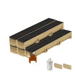 Set 5 rigole ACO Self Euroline din beton cu polimeri, grătar din PP negru, antiderapant, A15, L=5m, lxh=11.8x10cm si accesorii