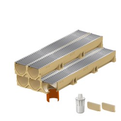 Set 5 rigole ACO Self Euroline din beton cu polimeri, grătar standard din otel zincat, A15, L=5m, lxh=11.8x10cm si accesorii