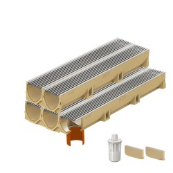 Set 5 rigole ACO Self Euroline din beton cu polimeri, grătar profil triunghiular inox, A15, L=5m, lxh=11.8x10cm si accesorii