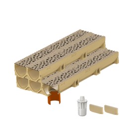 Set 5 rigole ACO Self Euroline din beton cu polimeri, grătar din fontă model Voronoi Citrine, B125, L=5m, lxh=11.8x10cm si accesorii