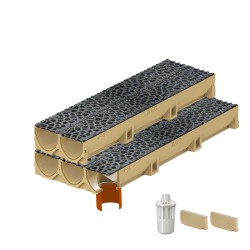 Set 5 rigole ACO Self Euroline din beton cu polimeri, grătar din fontă model Voronoi Diamant, B125, L=5m, lxh=11.8x10cm si accesorii