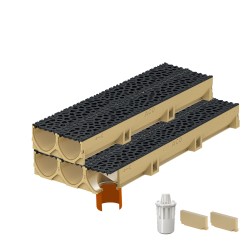 Set 5 rigole ACO Self Euroline din beton cu polimeri, grătar din fontă model Voronoi negru, B125, L=5m, lxh=11.8x10cm si accesorii