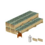 Set 5 rigole ACO Self Euroline din beton cu polimeri, grătar din fontă model Voronoi Malachite, B125, L=5m, lxh=11.8x10cm si accesorii