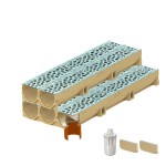 Set 5 rigole ACO Self Euroline din beton cu polimeri, grătar din fontă model Voronoi Perle, B125, L=5m, lxh=11.8x10cm si accesorii