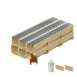 Set 6 rigole ACO Self Euroline din beton cu polimeri, grătar profil triunghiular inox, A15, L=6m, lxh=11.8x10cm si accesorii