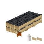 Set 6 rigole ACO Self Euroline din beton cu polimeri, grătar din fontă model Voronoi negru, B125, L=6m, lxh=11.8x10cm si accesorii