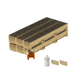 Set 6 rigole ACO Self Euroline din beton cu polimeri, grătar din fontă model Voronoi Quartz Fume, B125, L=6m, lxh=11.8x10cm si accesorii