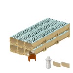 Set 6 rigole ACO Self Euroline din beton cu polimeri, grătar din fontă model Voronoi Perle, B125, L=6m, lxh=11.8x10cm si accesorii