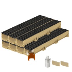 Set 7 rigole ACO Self Euroline din beton cu polimeri, grătar din PP negru, antiderapant, A15, L=7m, lxh=11.8x10cm si accesorii