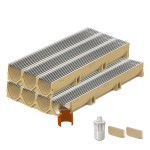 Set 7 rigole ACO Self Euroline din beton cu polimeri, grătar profil triunghiular inox, A15, L=7m, lxh=11.8x10cm si accesorii