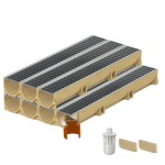 Set 7 rigole ACO Self Euroline din beton cu polimeri, grătar retea din otel zincat, A15, L=7m, lxh=11.8x10cm si accesorii