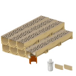 Set 7 rigole ACO Self Euroline din beton cu polimeri, grătar din fontă model Voronoi Citrine, B125, L=7m, lxh=11.8x10cm si accesorii