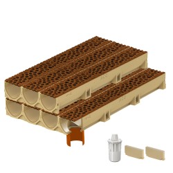 Set 7 rigole ACO Self Euroline din beton cu polimeri, grătar din fontă model Voronoi Corten, B125, L=7m, lxh=11.8x10cm si accesorii