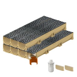 Set 7 rigole ACO Self Euroline din beton cu polimeri, grătar din fontă model Voronoi Diamant, B125, L=7m, lxh=11.8x10cm si accesorii