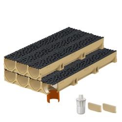 Set 7 rigole ACO Self Euroline din beton cu polimeri, grătar din fontă model Voronoi negru, B125, L=7m, lxh=11.8x10cm si accesorii