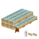 Set 7 rigole ACO Self Euroline din beton cu polimeri, grătar din fontă model Voronoi Perle, B125, L=7m, lxh=11.8x10cm si accesorii