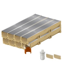 Set 8 rigole ACO Self Euroline din beton cu polimeri, grătar standard din otel zincat, A15, L=8m, lxh=11.8x10cm si accesorii