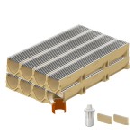 Set 8 rigole ACO Self Euroline din beton cu polimeri, grătar profil triunghiular inox, A15, L=8m, lxh=11.8x10cm si accesorii