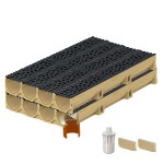 Set 8 rigole ACO Self Euroline din beton cu polimeri, grătar din fontă model Voronoi negru, B125, L=8m, lxh=11.8x10cm si accesorii