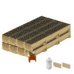 Set 8 rigole ACO Self Euroline din beton cu polimeri, grătar din fontă model Voronoi Quartz Fume, B125, L=8m, lxh=11.8x10cm si accesorii