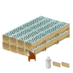 Set 8 rigole ACO Self Euroline din beton cu polimeri, grătar din fontă model Voronoi Perle, B125, L=8m, lxh=11.8x10cm si accesorii