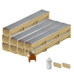 Set 9 rigole ACO Self Euroline din beton cu polimeri, grătar nervurat din inox, A15, L=9m, lxh=11.8x10cm si accesorii