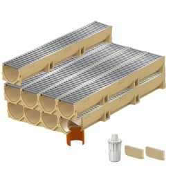 Set 9 rigole ACO Self Euroline din beton cu polimeri, grătar standard din otel zincat, A15, L=9m, lxh=11.8x10cm si accesorii