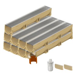 Set 9 rigole ACO Self Euroline din beton cu polimeri, grătar profil triunghiular inox, A15, L=9m, lxh=11.8x10cm si accesorii