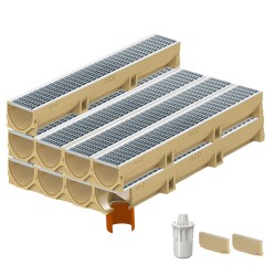 Set 9 rigole ACO Self Euroline din beton cu polimeri, grătar retea din inox, A15, L=9m, lxh=11.8x10cm si accesorii