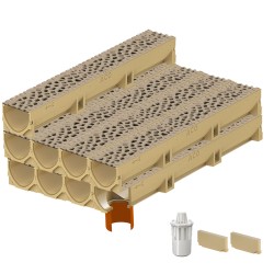 Set 9 rigole ACO Self Euroline din beton cu polimeri, grătar din fontă model Voronoi Citrine, B125, L=9m, lxh=11.8x10cm si accesorii