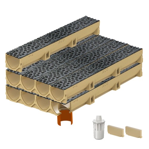 Set 9 rigole ACO Self Euroline din beton cu polimeri, grătar din fontă model Voronoi Diamant, B125, L=9m, lxh=11.8x10cm si accesorii