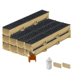 Set 9 rigole ACO Self Euroline din beton cu polimeri, grătar din fontă model Voronoi negru, B125, L=9m, lxh=11.8x10cm si accesorii