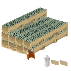 Set 9 rigole ACO Self Euroline din beton cu polimeri, grătar din fontă model Voronoi Malachite, B125, L=9m, lxh=11.8x10cm si accesorii