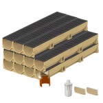 Set 11 rigole ACO Self Euroline din beton cu polimeri, grătar din fontă Intercept, A15, L=11m, lxh=11.8x10cm si accesorii