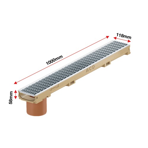 Set 10 rigole cu accesorii ACO Self Euroline 60 din beton cu polimeri 100cm, cu grătar Self retea A15 100cm din otel inoxidabil