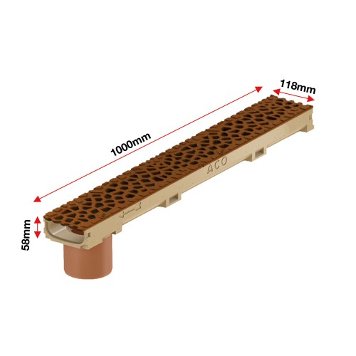 Set 6 rigole cu accesorii ACO Self Euroline 60 din beton cu polimeri 100cm, cu grătar Self tip Voronoi 50cm din fonta, Corten, B125