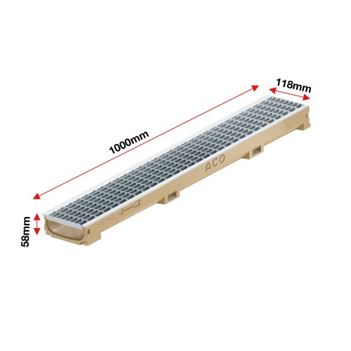 Set 5 rigole cu accesorii ACO Self Euroline 60 din beton cu polimeri 100cm, cu grătar Self retea A15 100cm din otel inoxidabil