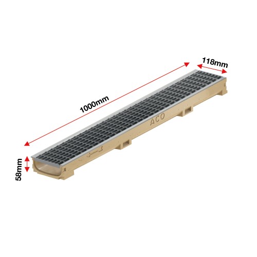 Set 8 rigole cu accesorii ACO Self Euroline 60 din beton cu polimeri, cu grătar retea A15 100 cm din otel zincat