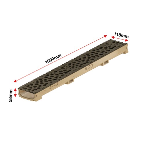 Set 6 rigole cu accesorii ACO Self Euroline 60 din beton cu polimeri 100cm, cu grătar Self tip Voronoi 50cm din fonta, Malachite, B125