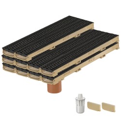 Set 10 rigole ACO Self Euroline 60 din beton cu polimeri, grătar din PP negru, antiderapant, A15,L=10m, lxh=11.8x6cm si accesorii