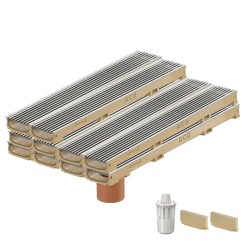 Set 10 rigole ACO Self Euroline 60 din beton cu polimeri, grătar profil triunghiular inox, A15,L=10m, lxh=11.8x6cm si accesorii