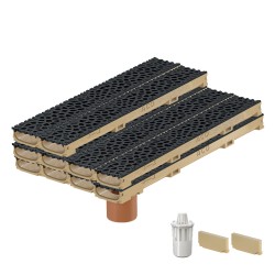 Set 10 rigole ACO Self Euroline 60 din beton cu polimeri, grătar din fontă model Voronoi negru, B125,L=10m, lxh=11.8x6cm si accesorii