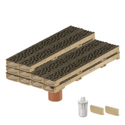 Set 10 rigole ACO Self Euroline 60 din beton cu polimeri, grătar din fontă model Voronoi Quartz Fume, B125,L=10m, lxh=11.8x6cm si accesorii